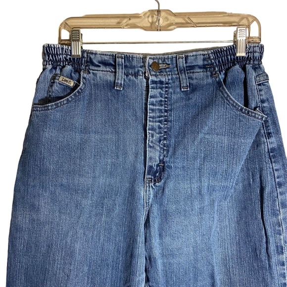 LEE Women Vintage Mom Jeans Size 12 Side Elastic At The Waist High Rise Y2K Blue - Picture 11 of 12